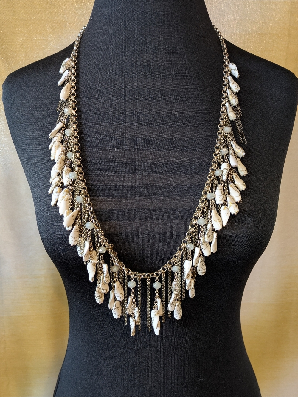 Anthropologie Long Necklace with Stone, Chain, Beads
